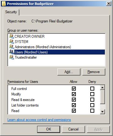 Image of the Security dialog box